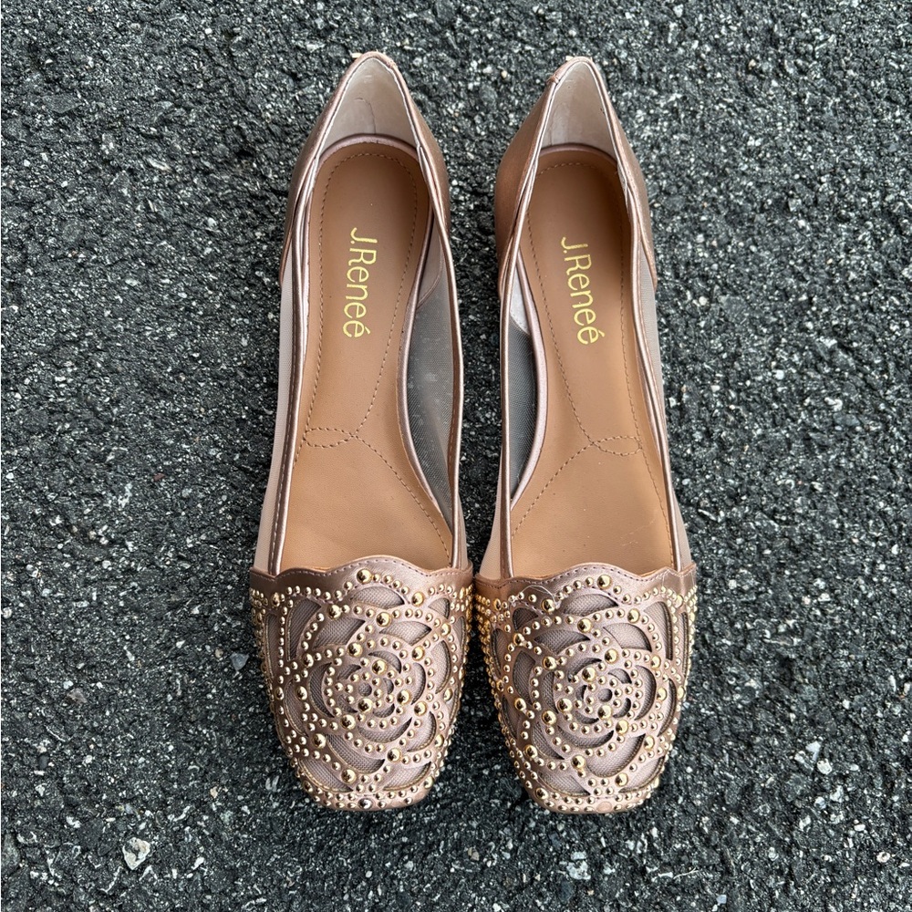J.Renee Tan Embellished Flats
